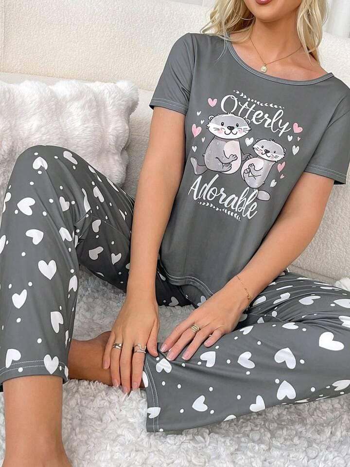 Gray 'Head in the Clouds' Pajama Set