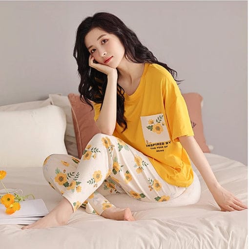 Yellow Pocket Printed Night Suit