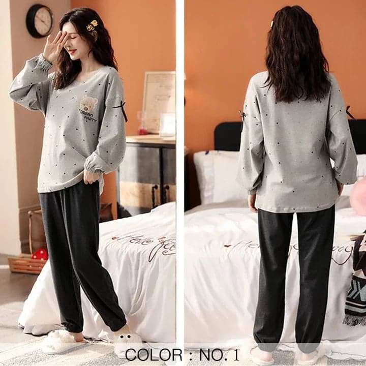 Grey Bear Printed Night Suit