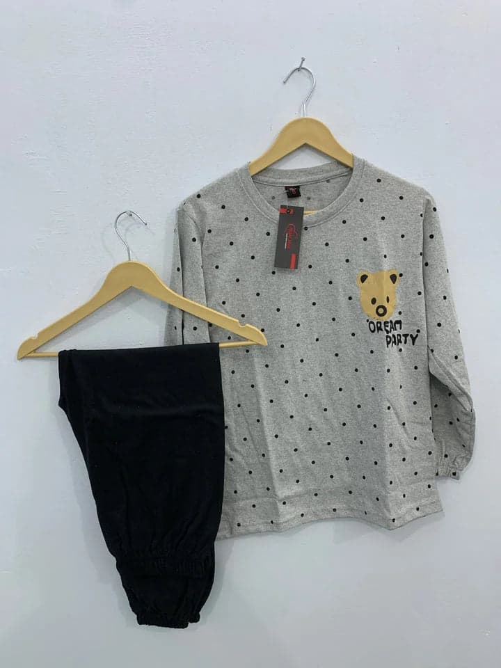 Grey Bear Printed Night Suit