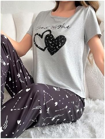 Women's Letter Graphic Print Pajama Top Round Neck Short Sleeve Sleepwear Tops Loungewear