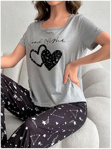 Women's Letter Graphic Print Pajama Top Round Neck Short Sleeve Sleepwear Tops Loungewear