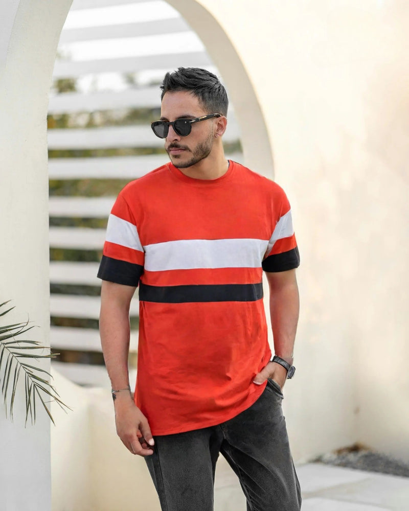 Men Over Size  Striped Round Neck T-shirt