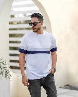 Men Over Size  Striped Round Neck T-shirt