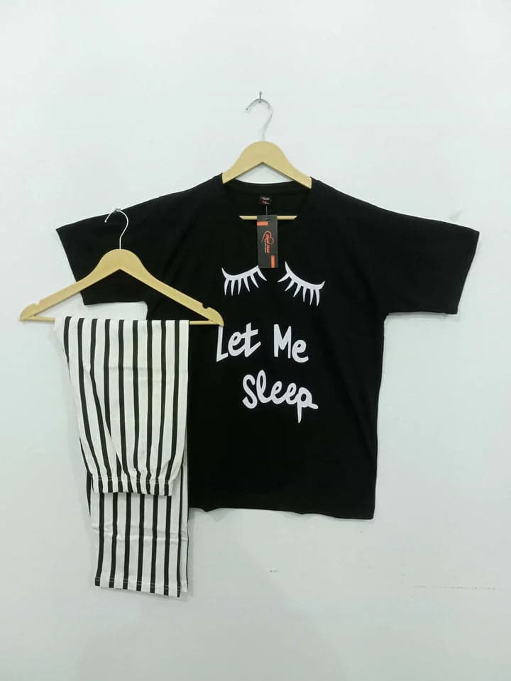 Black Let Me sleep Printed Night Suit