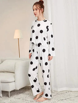 Black and White Dotted Printed Night Suit