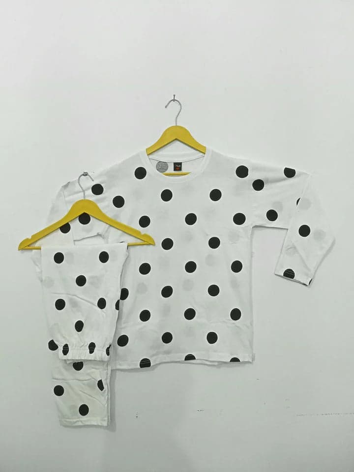 Black and White Dotted Printed Night Suit