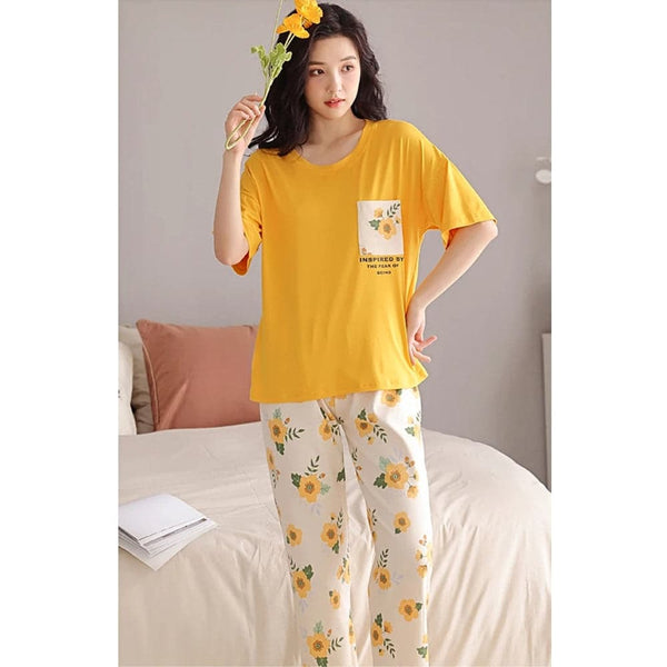 Yellow Pocket Printed Night Suit