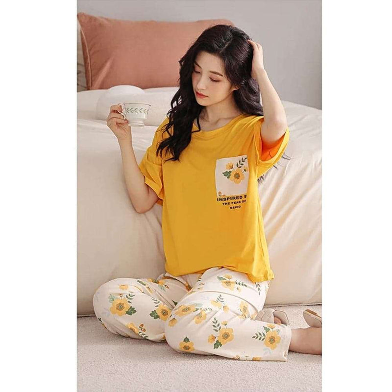 Yellow Pocket Printed Night Suit