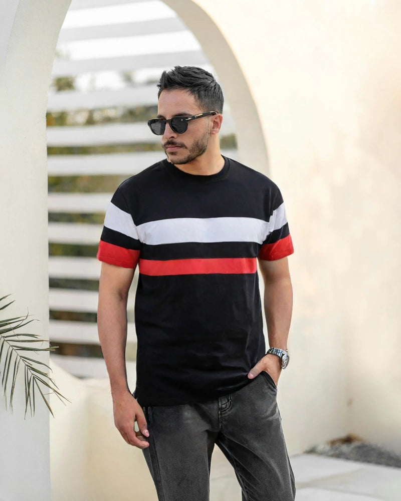 Men Over Size  Striped Round Neck T-shirt