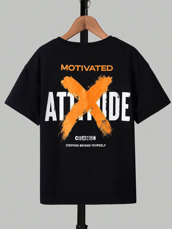 Men's Oversized Drop Shoulder Motivated Attitude Black Graphic T-Shirt