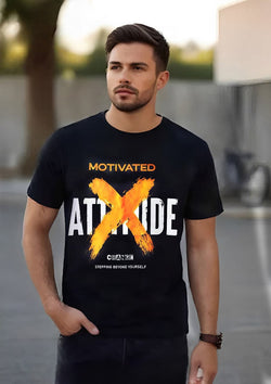 Men's Oversized Drop Shoulder Motivated Attitude Black Graphic T-Shirt